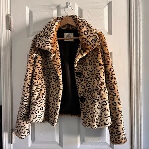 Leopard print faux fur coat